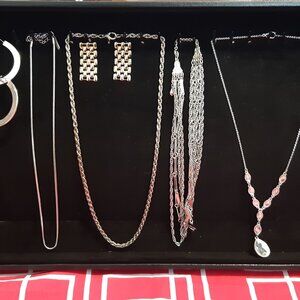 6 Piece Trendy Jewelry Set Multi-Style Necklaces & Siver/Gold Hoops Vintage